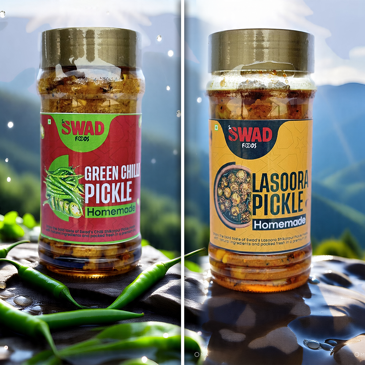 Pack of 2 (Green Chilli Pickle + Lasoora Pickle) - 1kg