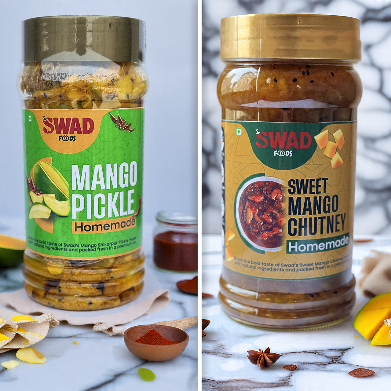 Pack of 2 (Mango Pickle + Sweet Mango Chutney) - 1kg