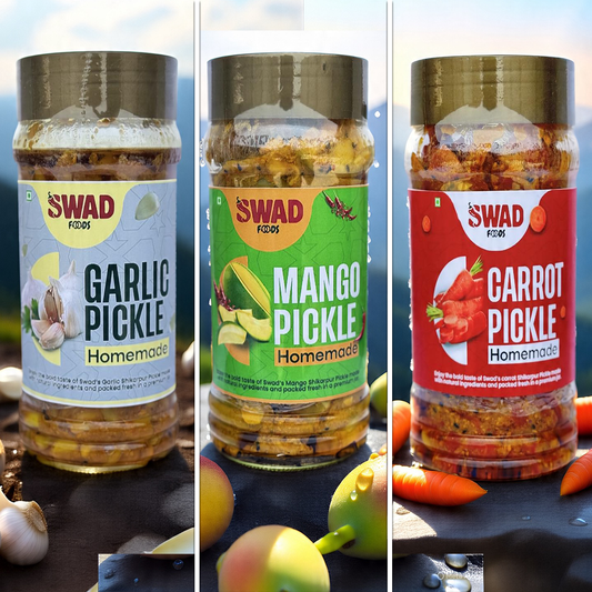 Pack of 3 (Mango Pickle + Garlic Pickle + Carrot Pickle) - 1kg